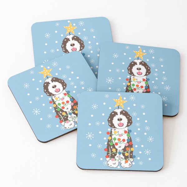 Item preview, Brown White Portuguese Water Dog Christmas Tree 6 designed and sold by Lulupainting.