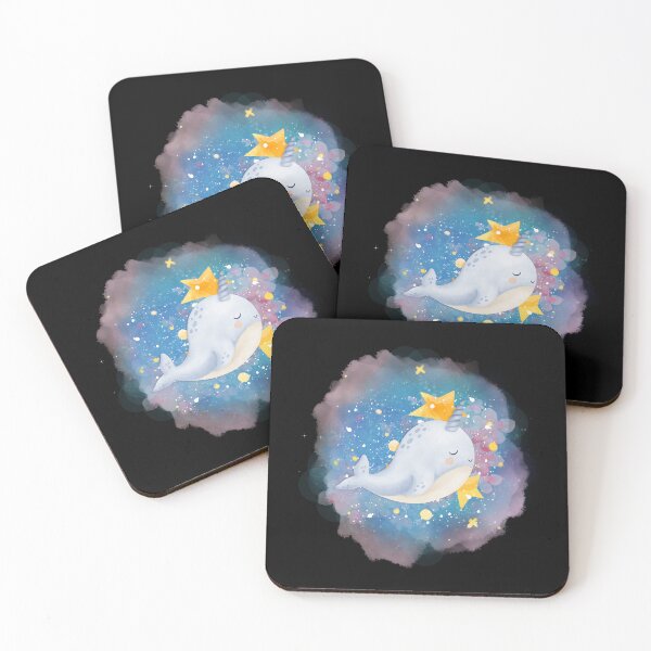 Item preview, Cute Narwhal Swimming Through Space Watercolor Illustration designed and sold by kuremureDesign.