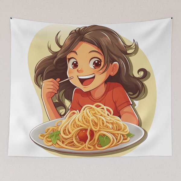 Item preview, Cute Girl Eating Spaghetti designed and sold by Riverside-Moon.