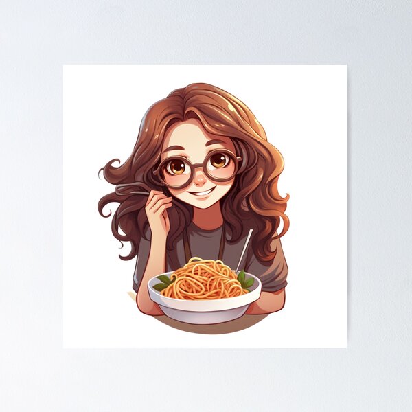 Item preview, Cute Girl Eating Spaghetti designed and sold by Riverside-Moon.