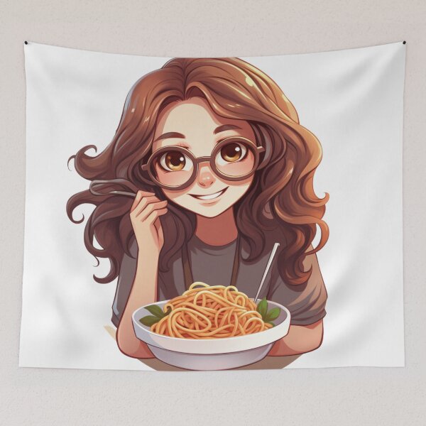 Item preview, Cute Girl Eating Spaghetti designed and sold by Riverside-Moon.
