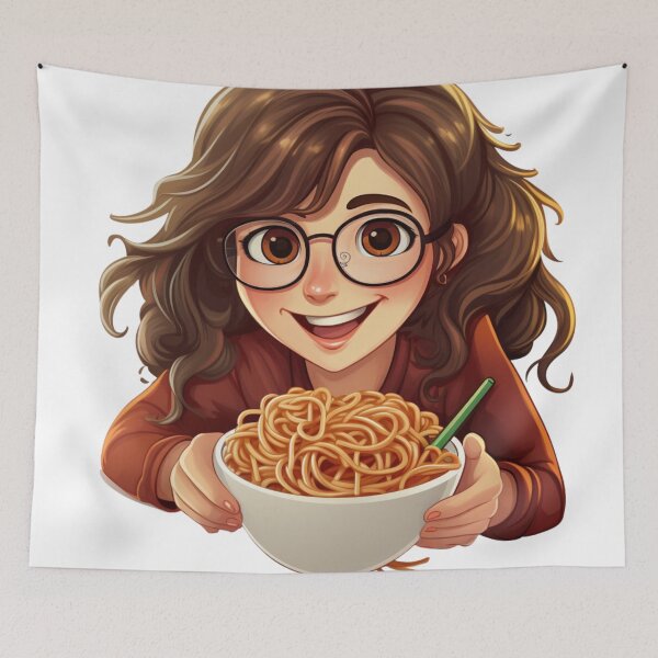 Item preview, Cute Girl Eating Spaghetti designed and sold by Riverside-Moon.