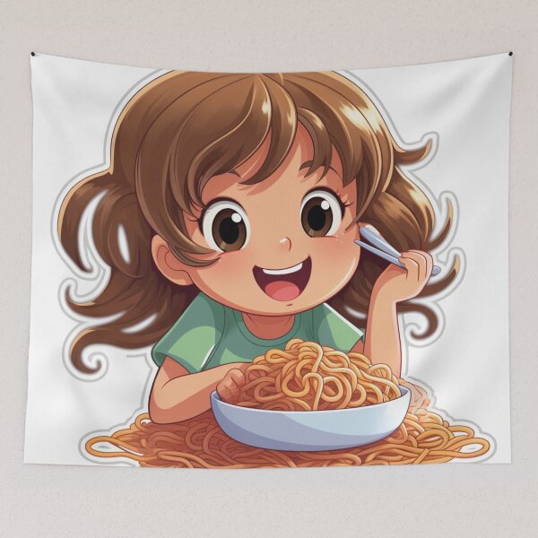 Item preview, Cute Girl Eating Spaghetti designed and sold by Riverside-Moon.