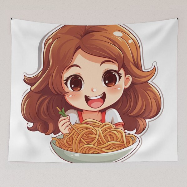 Item preview, Cute Girl Eating Spaghetti designed and sold by Riverside-Moon.