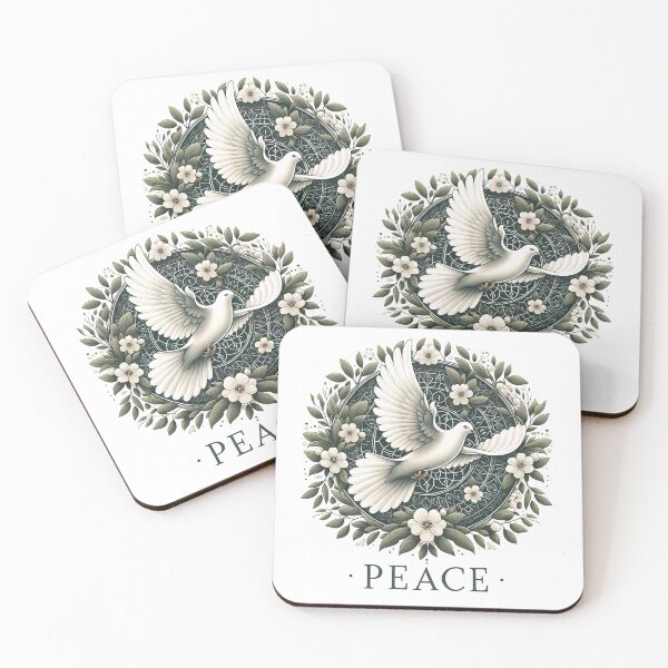 Artikelvorschau, PEACE - floral Peace Ornament with white Peace Pigeon entworfen und verkauft von Studio Harmonia.