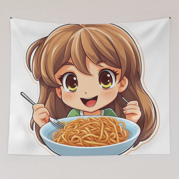 Item preview, Cute Girl Eating Spaghetti designed and sold by Riverside-Moon.