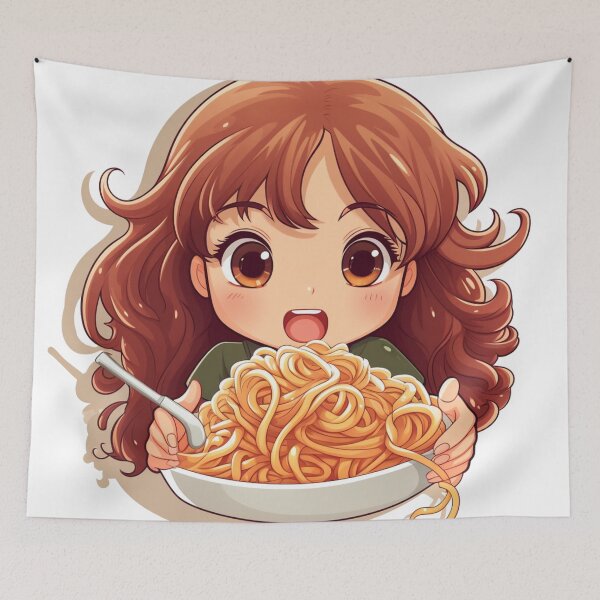 Item preview, Cute Girl Eating Spaghetti designed and sold by Riverside-Moon.