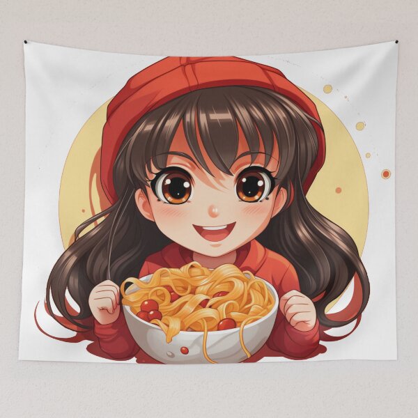 Item preview, Cute Girl Eating Spaghetti designed and sold by Riverside-Moon.