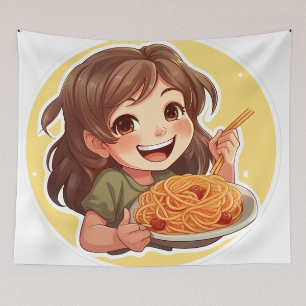 Item preview, Cute Girl Eating Spaghetti designed and sold by Riverside-Moon.