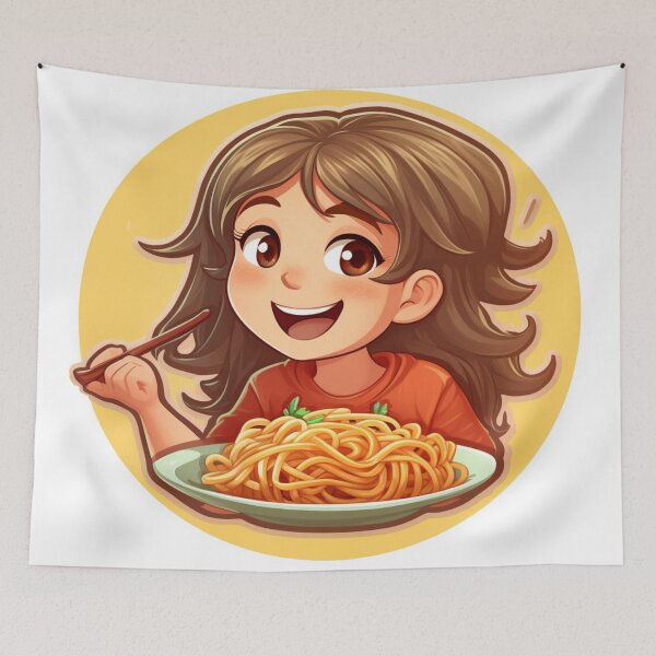 Item preview, Cute Girl Eating Spaghetti designed and sold by Riverside-Moon.