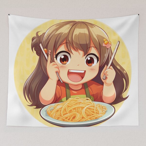 Item preview, Cute Girl Eating Spaghetti designed and sold by Riverside-Moon.