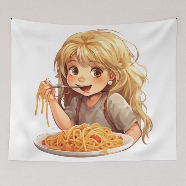 Item preview, Cute Girl Eating Spaghetti designed and sold by Riverside-Moon.