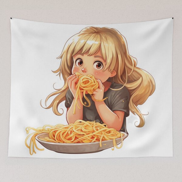 Item preview, Cute Girl Eating Spaghetti designed and sold by Riverside-Moon.