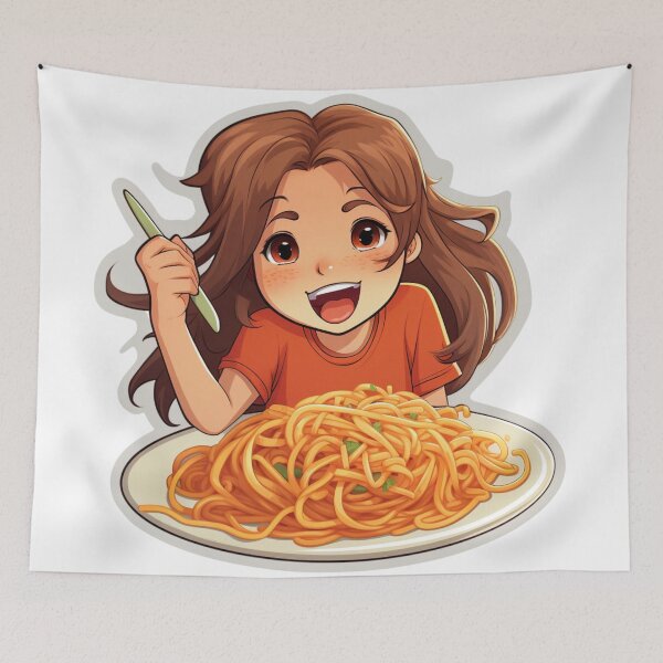 Item preview, Cute Girl Eating Spaghetti designed and sold by Riverside-Moon.