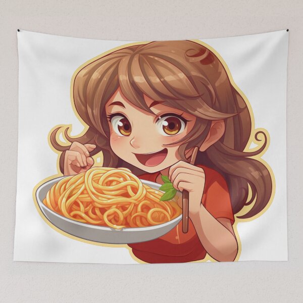 Item preview, Cute Girl Eating Spaghetti designed and sold by Riverside-Moon.