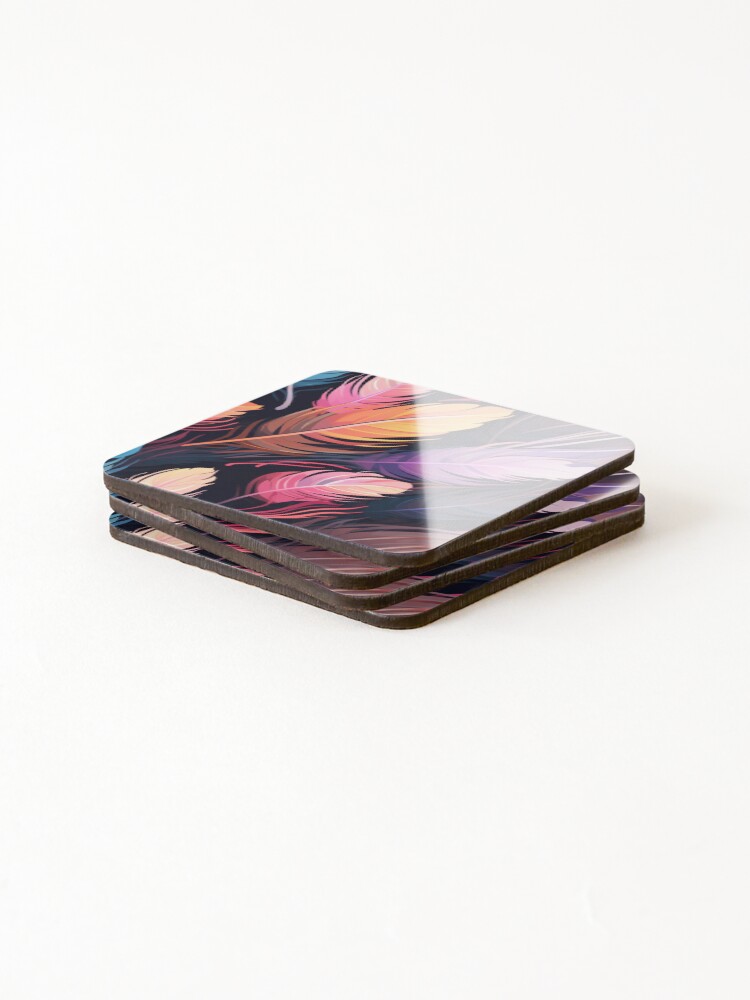 Thumbnail 4 of 5, Coasters (Set of 4), Feather Pattern designed and sold by SideSignal.