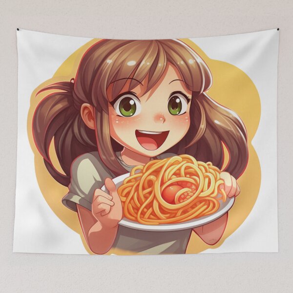 Item preview, Cute Girl Eating Spaghetti designed and sold by Riverside-Moon.