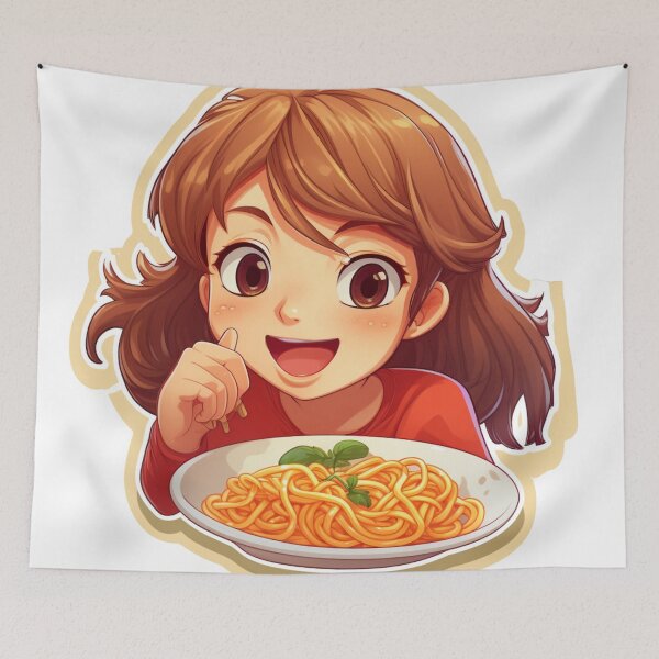 Item preview, Cute Girl Eating Spaghetti designed and sold by Riverside-Moon.
