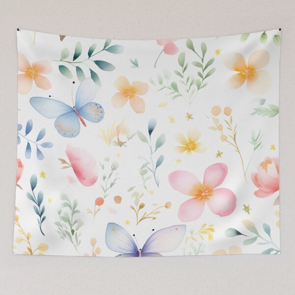 Item preview, flowers and butterflies, abstract, hand-drawn, watercolor illustrations designed and sold by aiartbay.