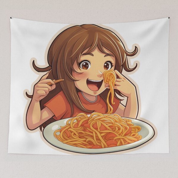Item preview, Cute Girl Eating Spaghetti designed and sold by Riverside-Moon.