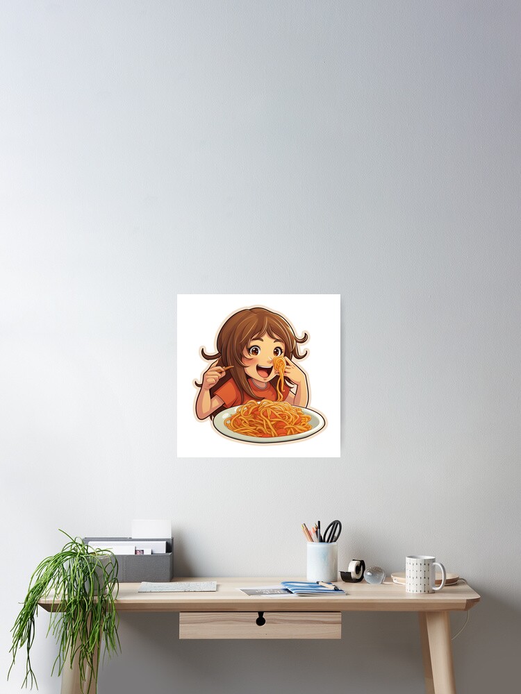 Thumbnail 2 of 3, Poster, Cute Girl Eating Spaghetti designed and sold by Riverside-Moon.