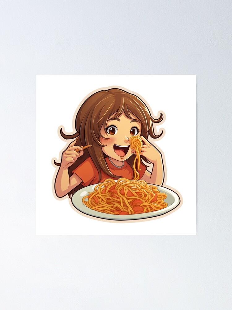 Thumbnail 1 of 3, Poster, Cute Girl Eating Spaghetti designed and sold by Riverside-Moon.