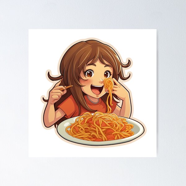 Item preview, Cute Girl Eating Spaghetti designed and sold by Riverside-Moon.