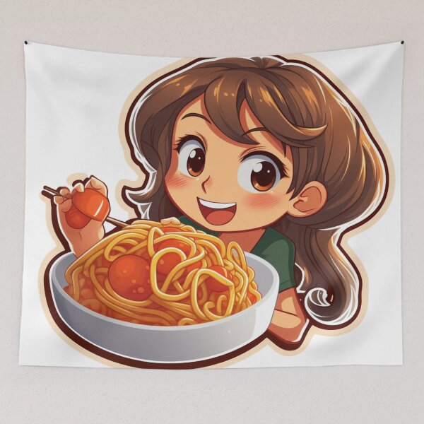 Item preview, Cute Girl Eating Spaghetti designed and sold by Riverside-Moon.