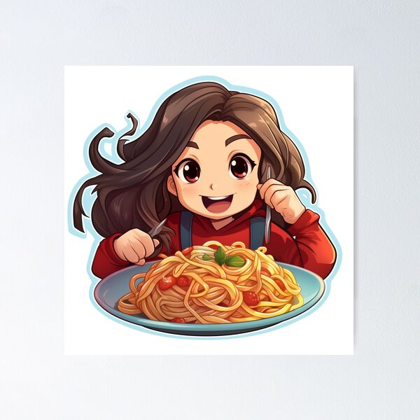 Item preview, Cute Girl Eating Spaghetti designed and sold by Riverside-Moon.