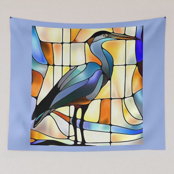 Artikelvorschau, Blauer Reiher Buntglas-Design entworfen und verkauft von CattyCornerPOD.