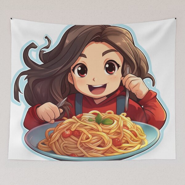 Item preview, Cute Girl Eating Spaghetti designed and sold by Riverside-Moon.