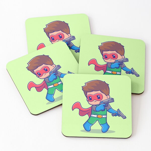 Item preview, Cute super hero holding pistol gun cartoon vector icon illustration people holiday designed and sold by hjian8219.