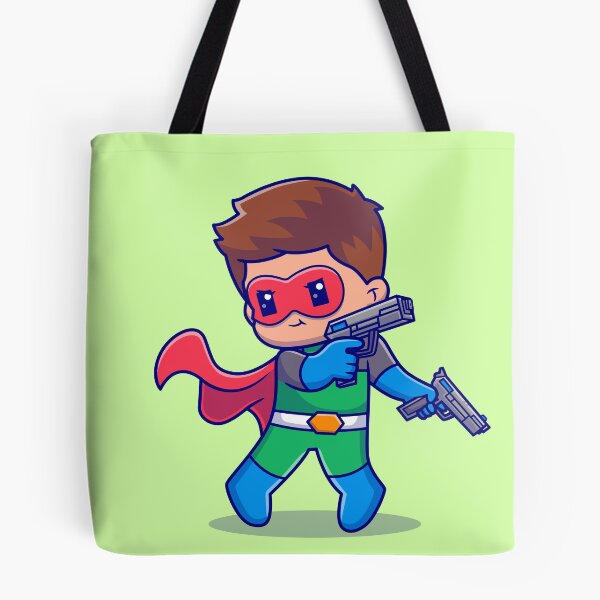 Item preview, Cute super hero holding pistol gun cartoon vector icon illustration people holiday designed and sold by hjian8219.