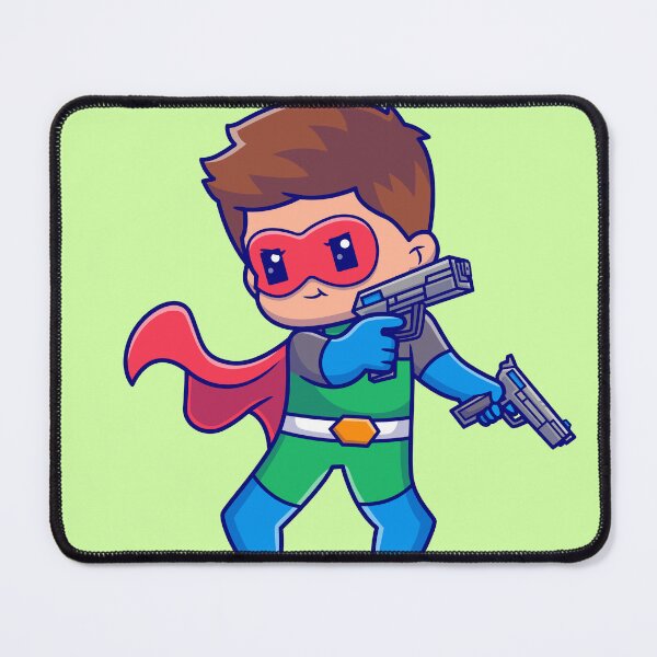 Item preview, Cute super hero holding pistol gun cartoon vector icon illustration people holiday designed and sold by hjian8219.