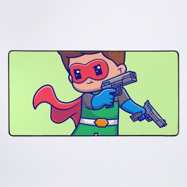 Item preview, Cute super hero holding pistol gun cartoon vector icon illustration people holiday designed and sold by hjian8219.