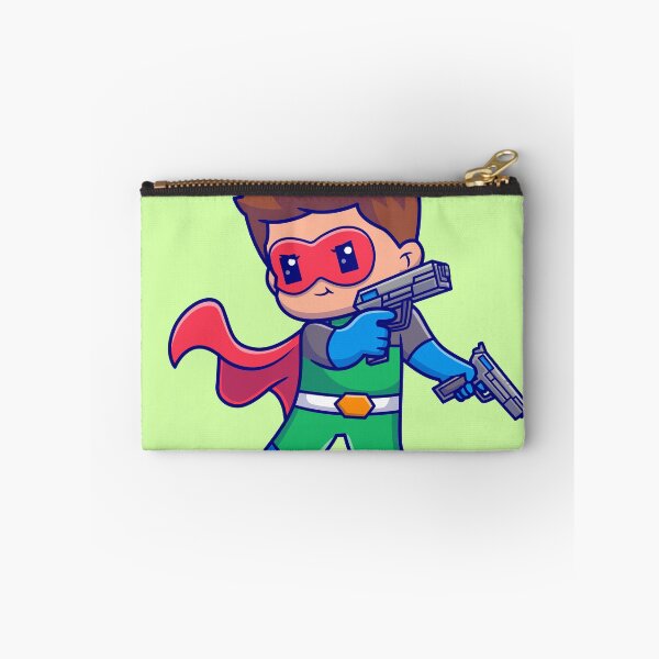 Item preview, Cute super hero holding pistol gun cartoon vector icon illustration people holiday designed and sold by hjian8219.