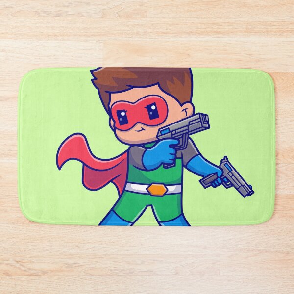 Item preview, Cute super hero holding pistol gun cartoon vector icon illustration people holiday designed and sold by hjian8219.