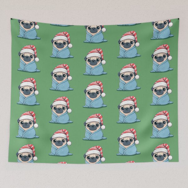 Item preview, Cute Christmas Pug in Blanket designed and sold by KAI-Studio.