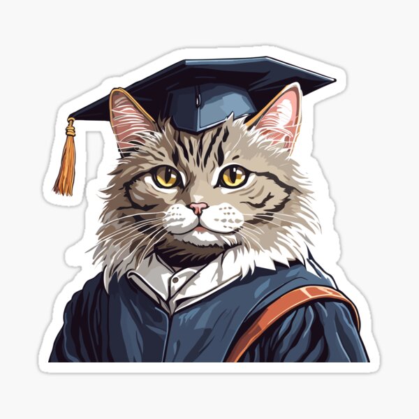 Cat in graduation attire with academic cap Sticker for Sale by MamikonarsRB Redbubble