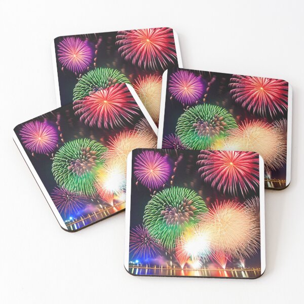Item preview, AI generated fireworks show in a town by water designed and sold by Tinkerbell678.