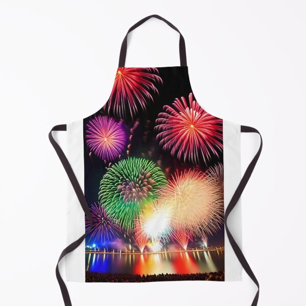 Item preview, AI generated fireworks show in a town by water designed and sold by Tinkerbell678.