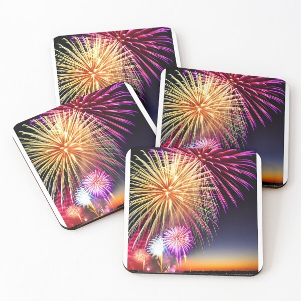 Item preview, AI generated fireworks show in a town by water designed and sold by Tinkerbell678.