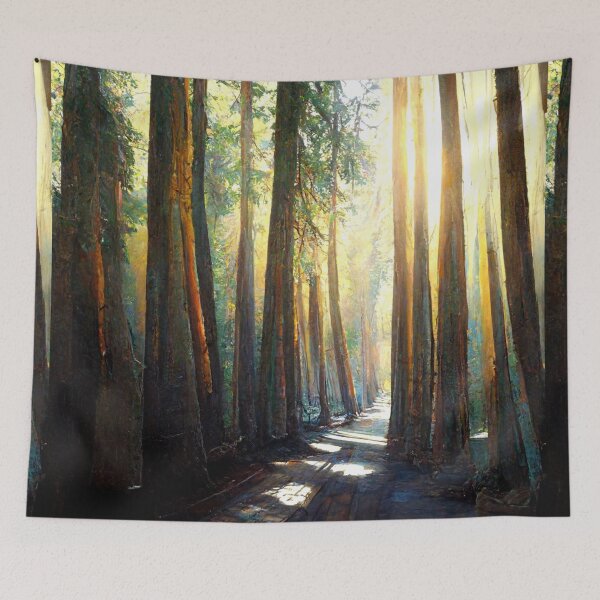 Item preview, Tall trees lining a forest path as the sun shines through. designed and sold by liana campbell.