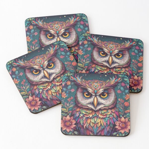 Item preview, Mysterious, colorful owl and flowers designed and sold by MauraMeadow.
