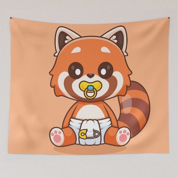 Item preview, Charming Baby Red Panda with Pacifier and Diaper Cartoon Icon designed and sold by hjian8219.