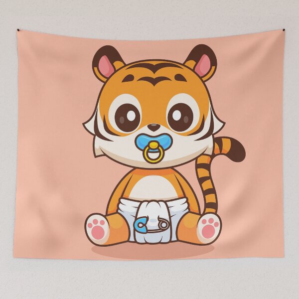 Item preview, Adorable Baby Tiger with Pacifier and Diaper Cartoon Icon designed and sold by hjian8219.