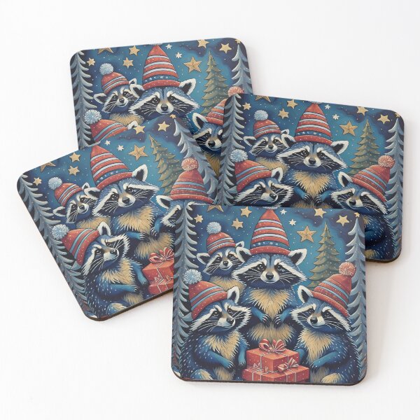 Item preview, christmas raccoons gifts snow and christmas tree designed and sold by Meandmyshop.