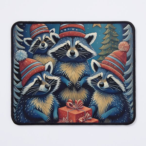 Item preview, christmas raccoons gifts snow and christmas tree designed and sold by Meandmyshop.