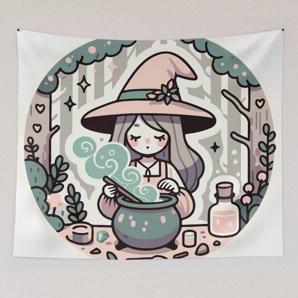Item preview, Enchanted Forest Witch Brewing Potions designed and sold by OniumEth.