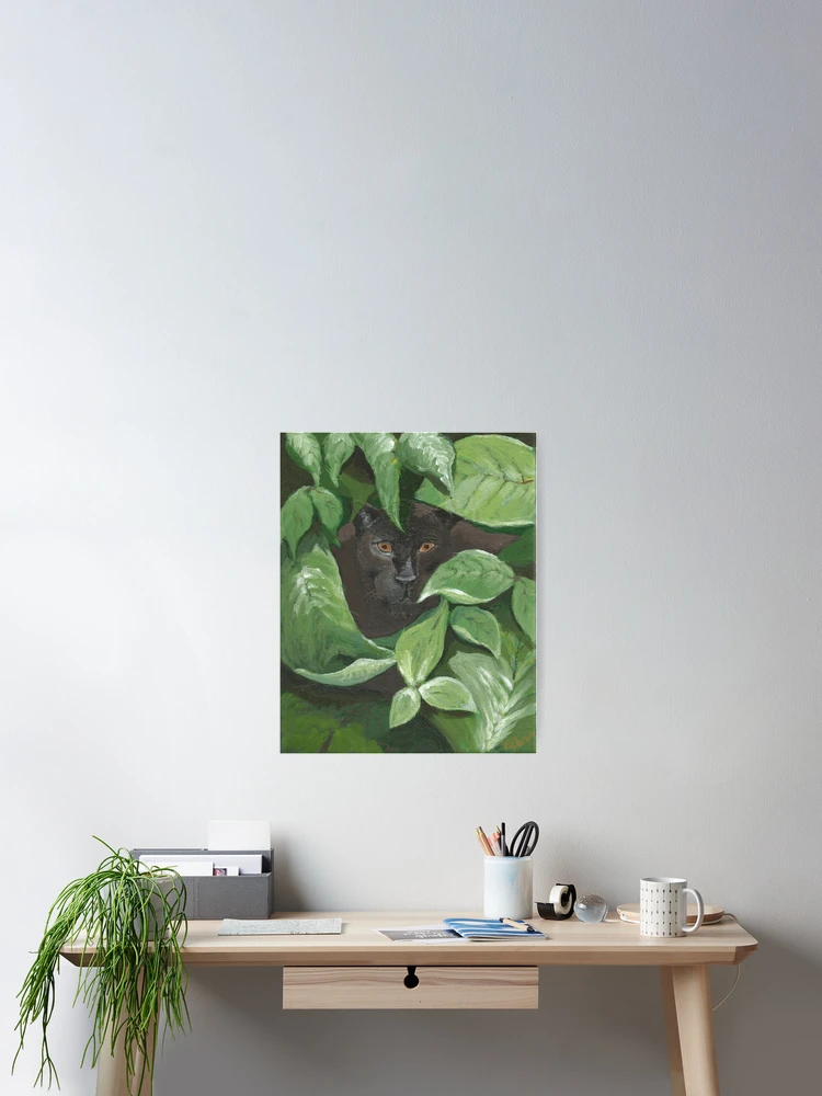 Imagen 2 de 3, Póster con la obra Black Panther in the Jungle (green, black), diseñada y vendida por Ann Kronick.